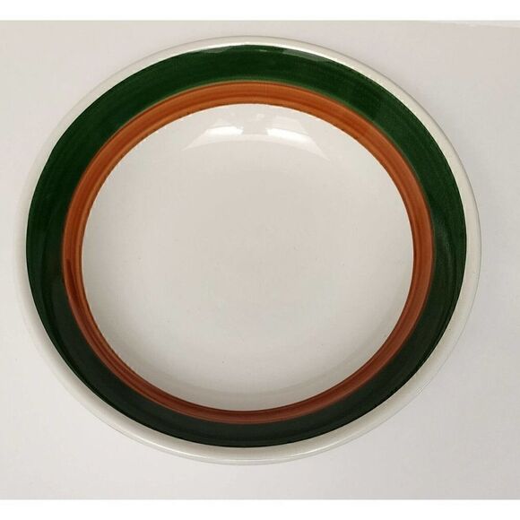 5PC Neiman Marcus Green Orange Stripe Soup & Serving Bowls - Picture 5 of 8